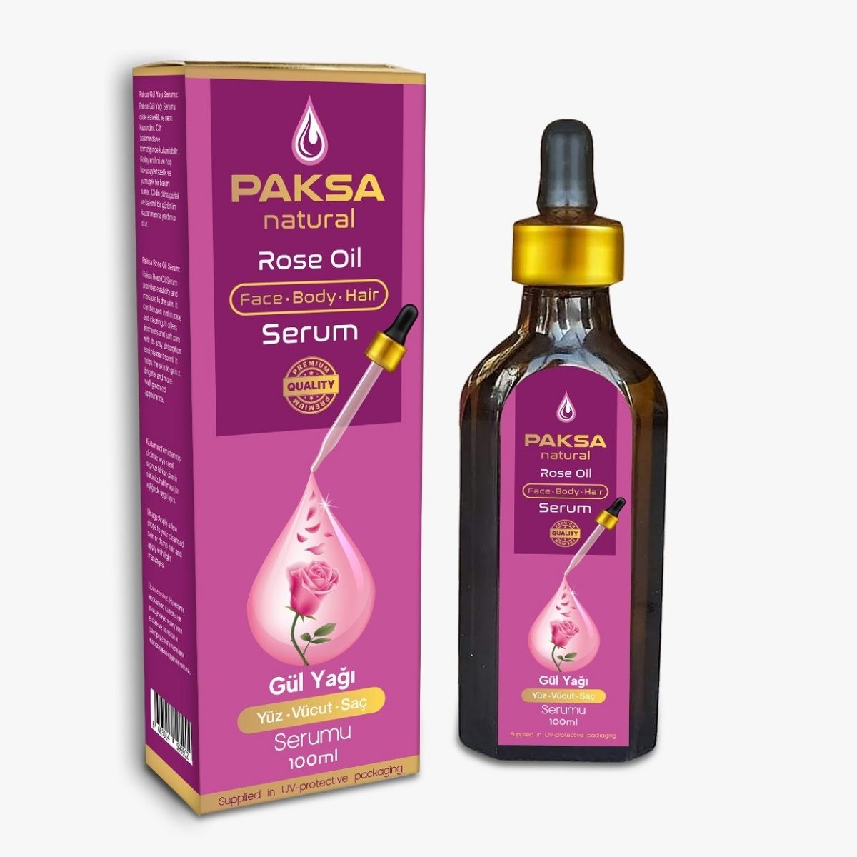 Paksa Rose Oil Serum Bottle – 100ml Natural Skincare Product