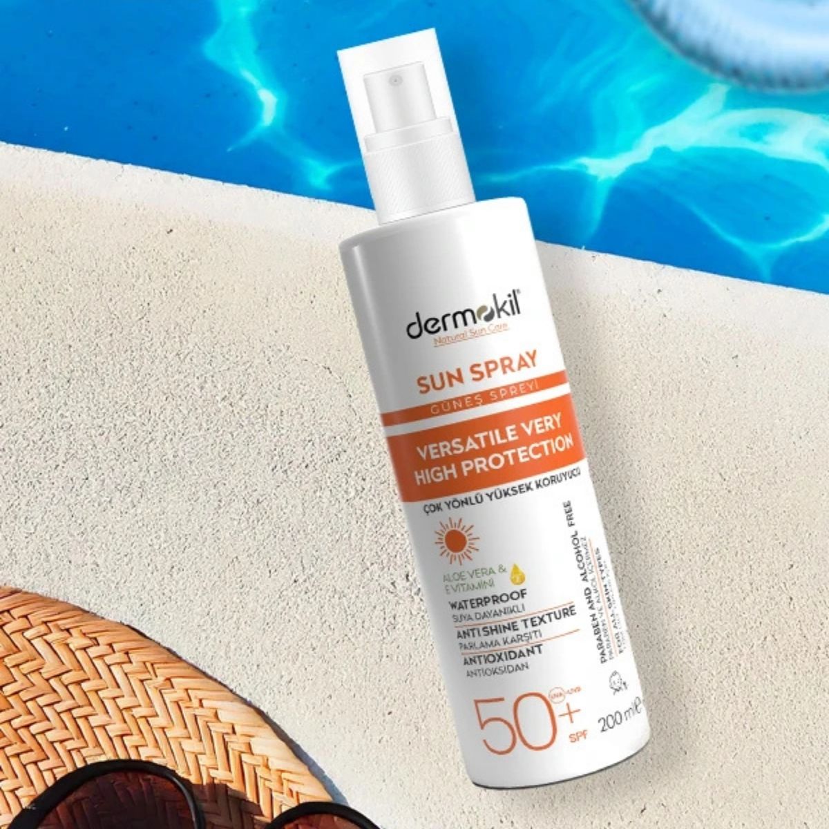 DERMOKİL Sun Spray SPF 50 200ml bottle with high protection for all skin types