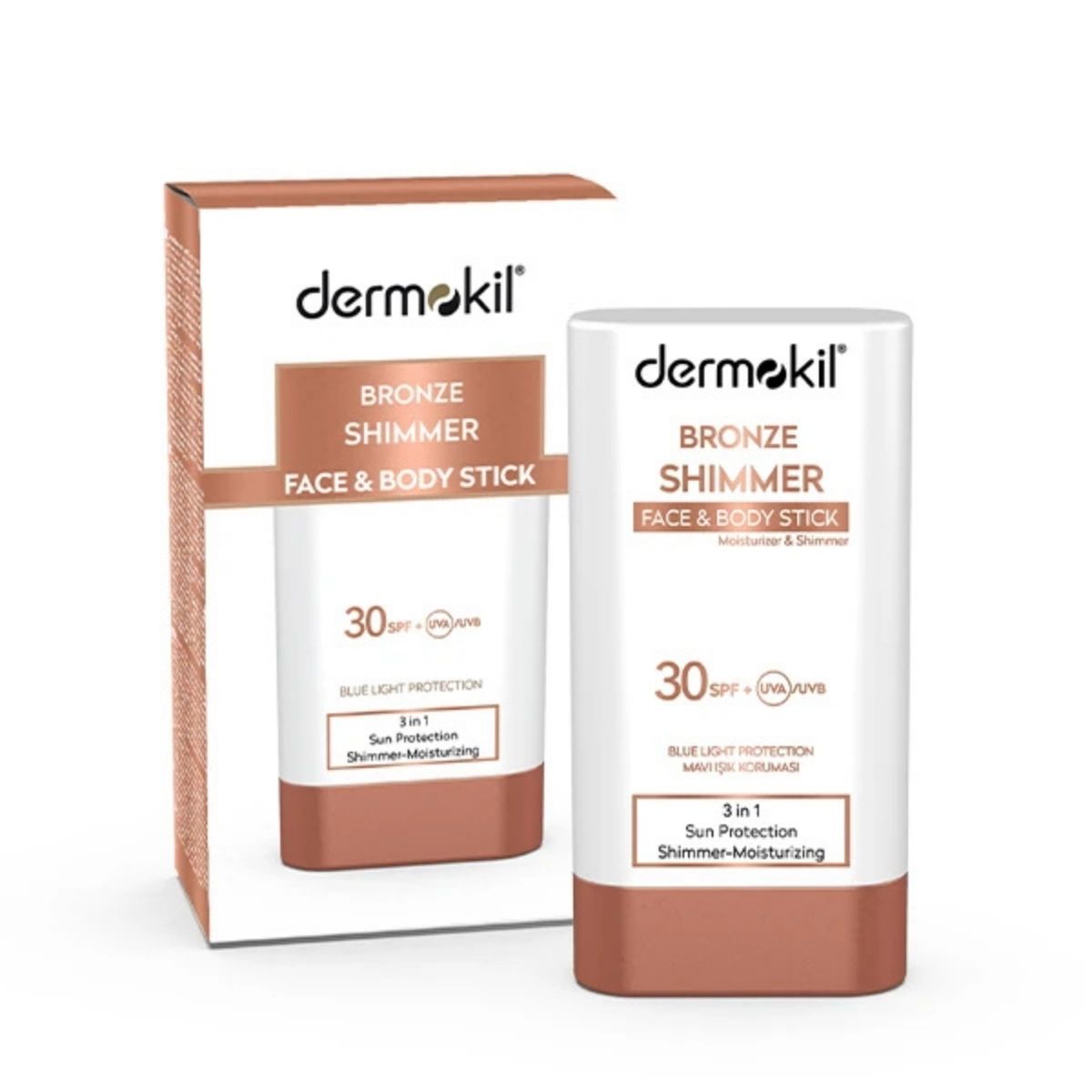 Bronze shimmer sunscreen stick for glowing sun protection – SPF 30 for face and body