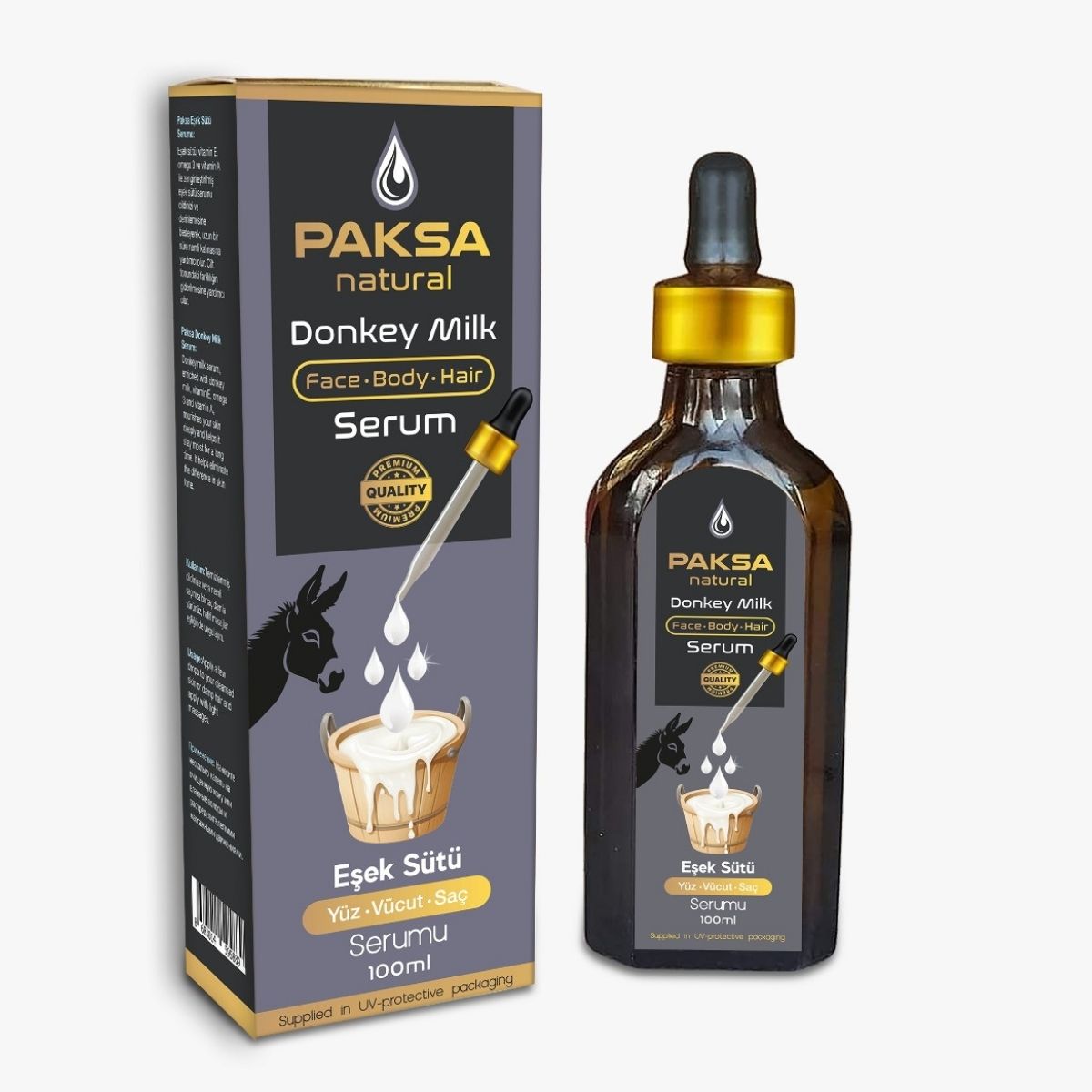 Donkey Milk Serum Oil in glass bottle for soft, glowing skin
