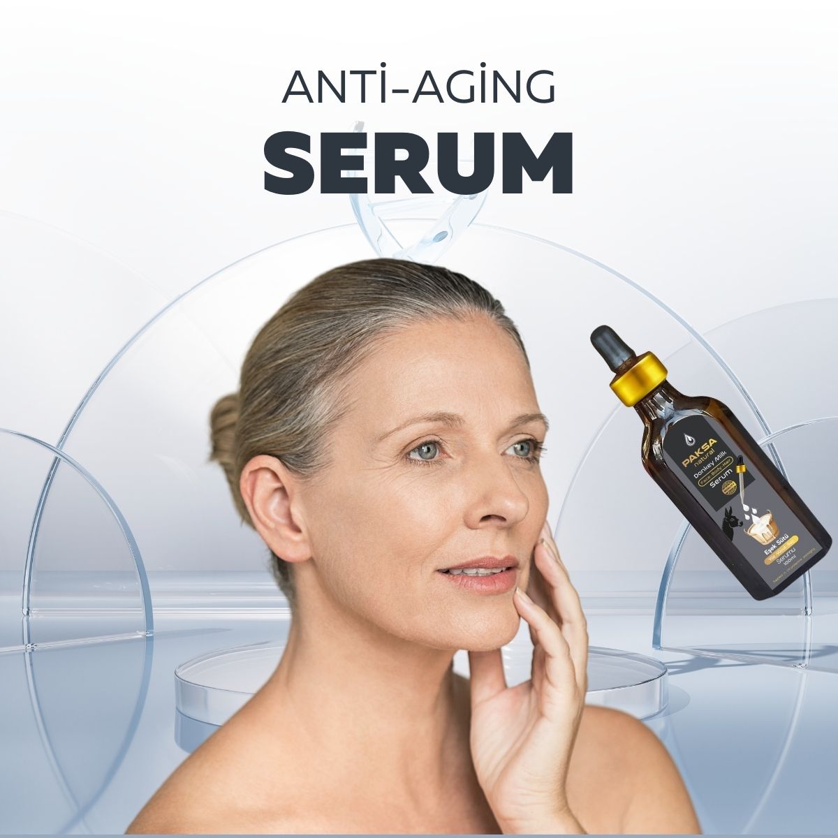 Donkey Milk Serum Oil in glass bottle for soft, glowing skin