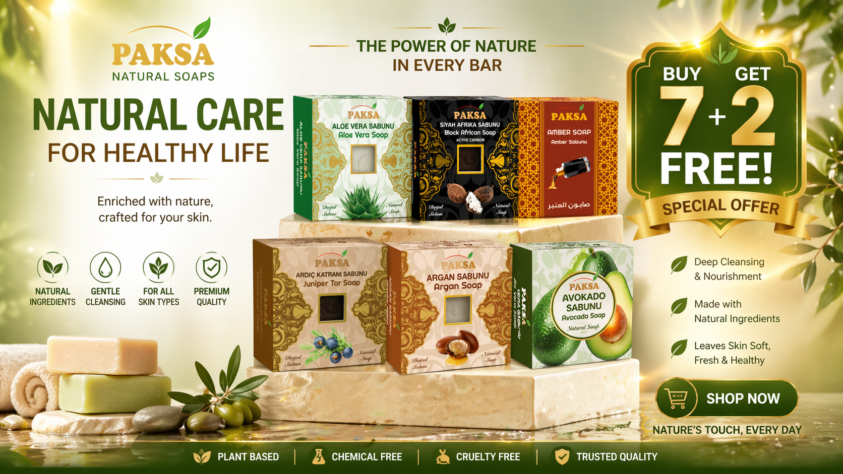“Paksa Natural handmade soap promotion – buy seven soaps and pay for five, eco‑friendly skincare deal”