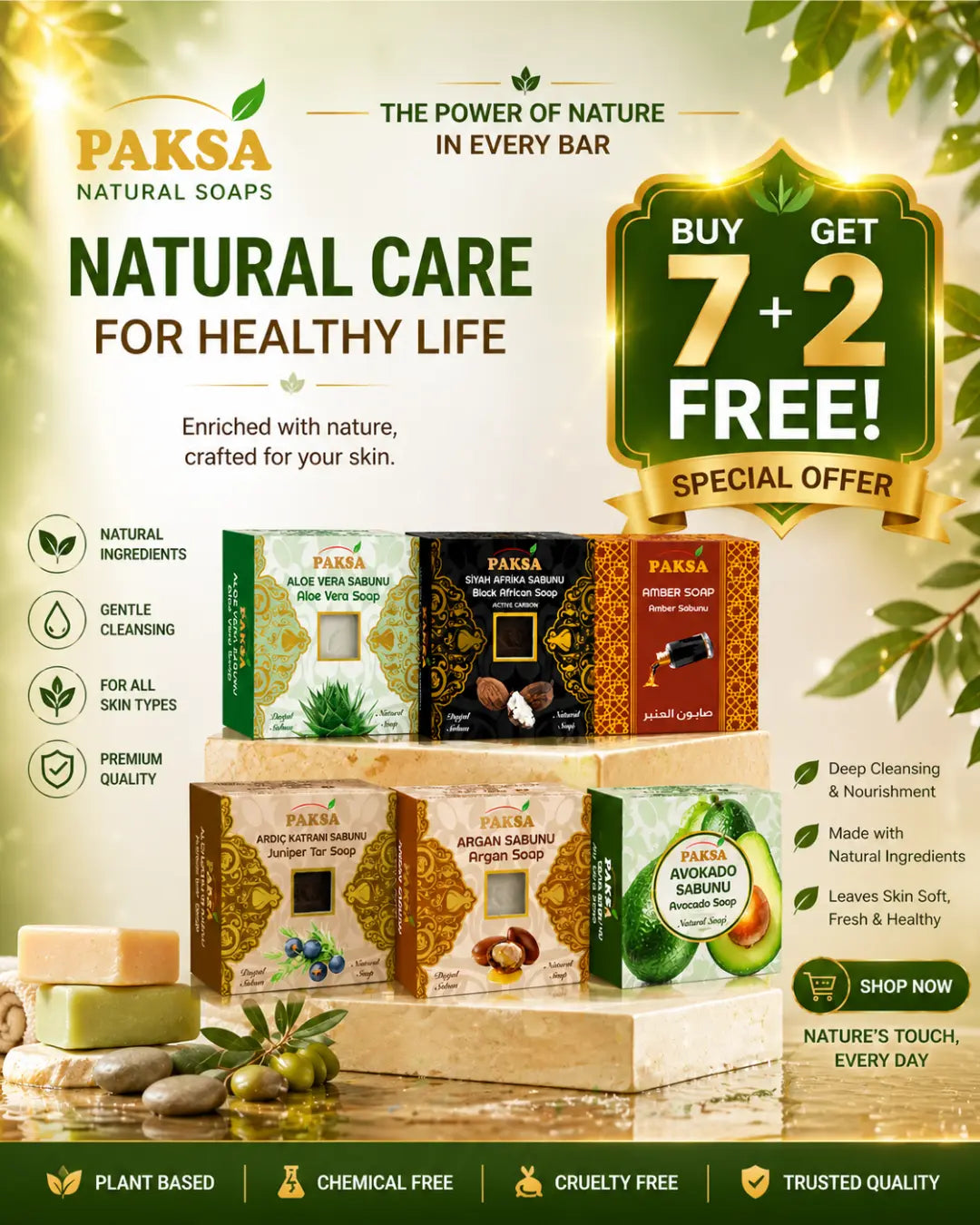 “Paksa Natural soap bundle offer – buy seven soaps, pay for five, eco‑friendly skincare deal”