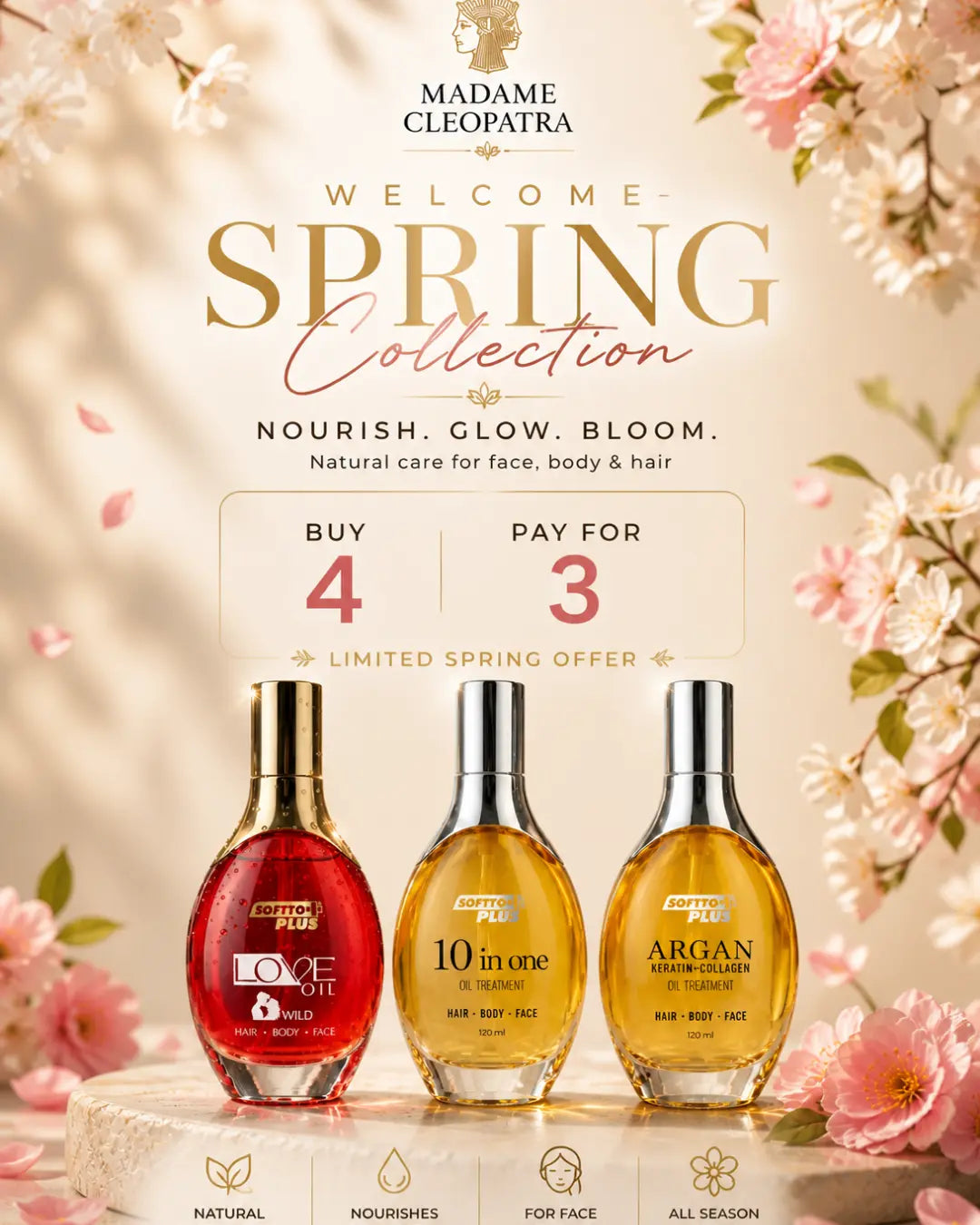 Softto Plus 10 in 1 argan and pomegranate beauty oil for glowing skin, deep hydration, hair care and anti-aging support