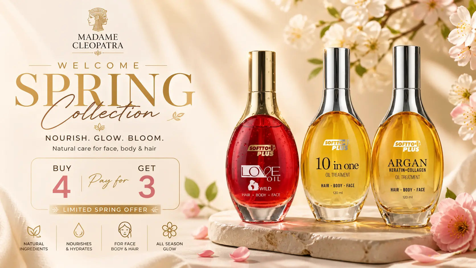 Softto Plus 10 in 1 argan and pomegranate beauty oil for glowing skin, deep hydration, hair care and anti-aging support