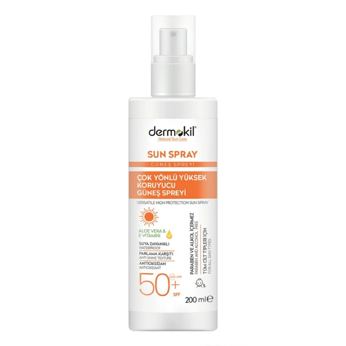 DERMOKİL Sun Spray SPF 50 200ml bottle with high protection for all skin types

