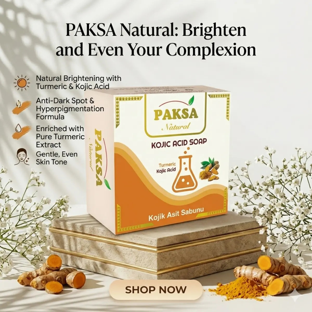 Paksa Kojic Acid Soap with turmeric for skin brightening and dark spot care