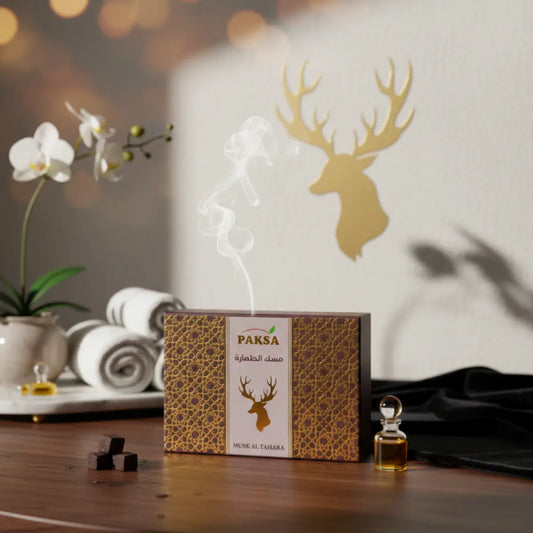 Paksa Misk Al Tahara Soap in a special box, accompanied by a mini lotion with tahara musk fragrance.